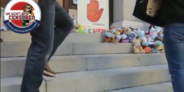 German schoolchildren left stuffed animals wearing face masks on school steps, representing each child that will no longer be attending public schools so long as harmful mask mandates are in place.